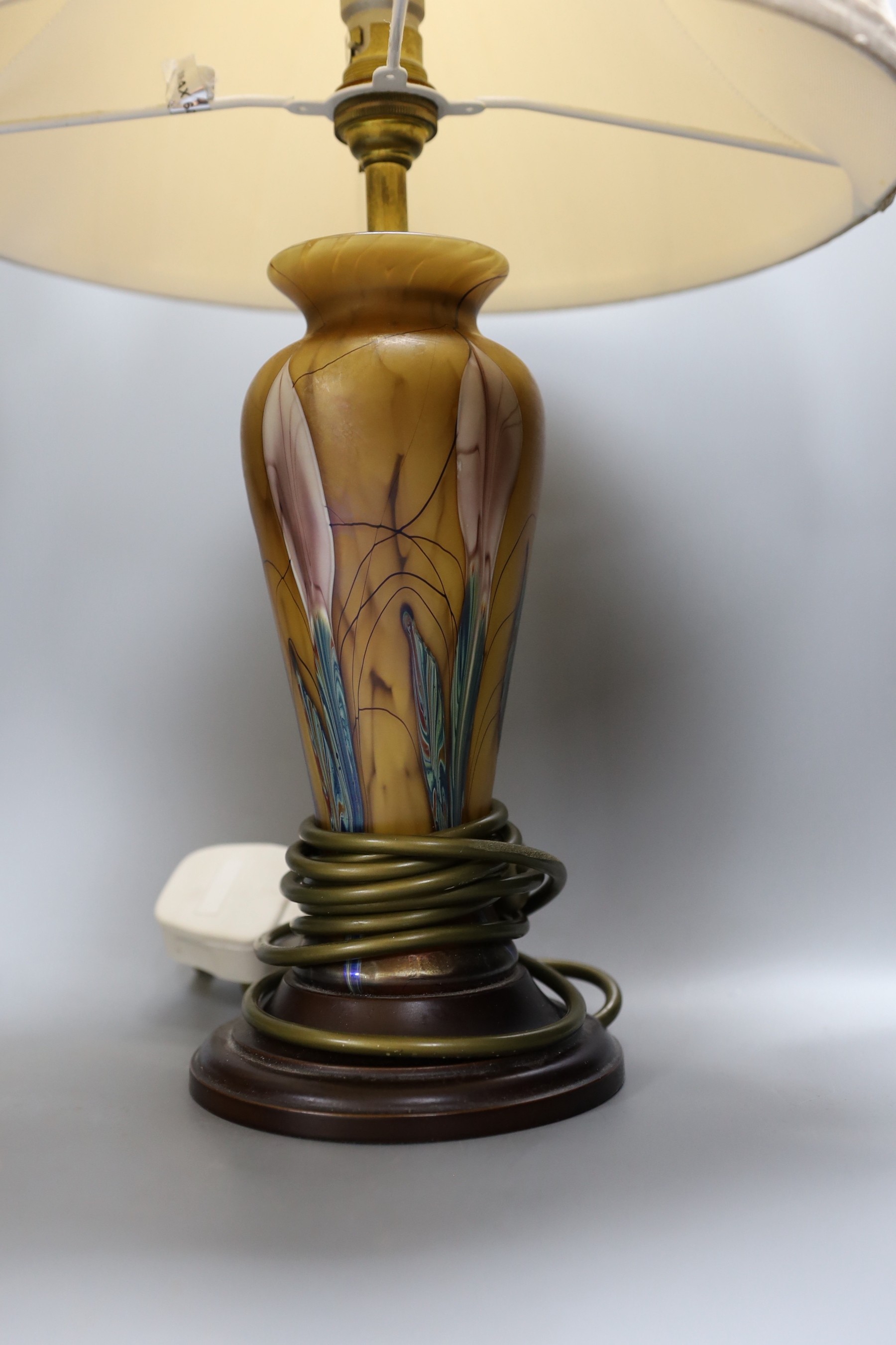 Two Okra art glass table lamps, tallest 52cm including shade